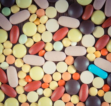 Vintage Fotoğraf, renkli tıbbi hap ve kapsül, sağlık kavramı