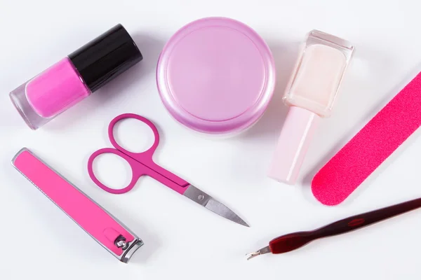 Cosméticos e conjunto de ferramentas de manicure ou pedicure, conceito de cuidado de unhas — Fotografia de Stock