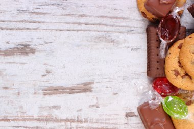 Renkli şekerler ve Çerezler, kopya alanı metin, çok fazla tatlılar için