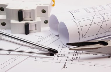 İş araçları, elektrik sigorta ve rulo diyagramları Tarih Hanesi'nin çizim İnşaat 