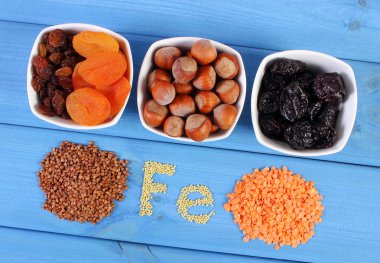 Ürün ve ferrum ve diyet lifi, sağlıklı gıda içeren maddeler