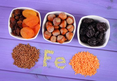 Ürün ve ferrum ve diyet lifi, sağlıklı gıda içeren maddeler