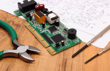 Baskılı devre kartı. hassas aletler ve elektronik, teknoloji diyagramı