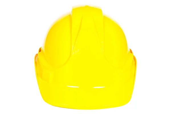 Fechar o capacete protetor amarelo no fundo branco — Fotografia de Stock