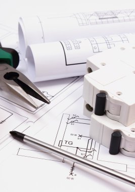 İş araçları, elektrik sigorta ve rulo diyagramları Tarih Hanesi'nin çizim İnşaat
