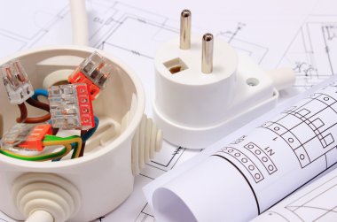 Elektrik kutusu, diyagramları ve çizim inşaat elektrik fişi