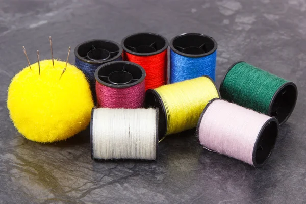 Spools Colorful Thread Needle Accessories Sewing Needlework — Stock Photo, Image