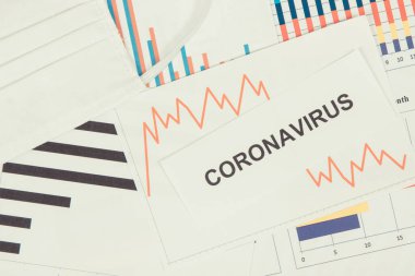 Virüsün yol açtığı küresel ekonomik kriz riski olarak yazılan koronavirüs ve azalan grafikler. Covid 19