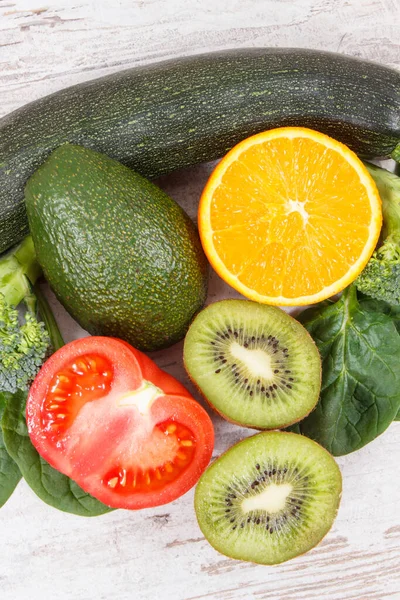 Fresh Fruits Vegetables Containing Vitamin Potassium Dietary Fiber Natural Minerals — Stock Photo, Image