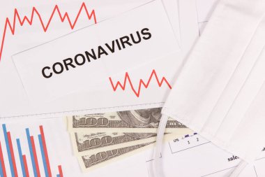 Yazıt Coronavirus, para birimleri dolar ve Covid-19 'un neden olduğu finansal krizi temsil eden grafikler. Dünya çapında küresel durgunluk riski