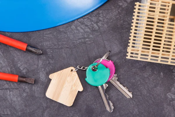 Casa Construção Chaves Casa Ferramentas Trabalho Para Trabalhos Engenharia Construindo — Fotografia de Stock