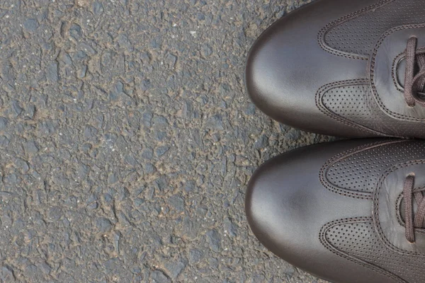 Sapatos Casuais Couro Marrom Confortáveis Estrada Asfalto Caminho Calçado Masculino — Fotografia de Stock