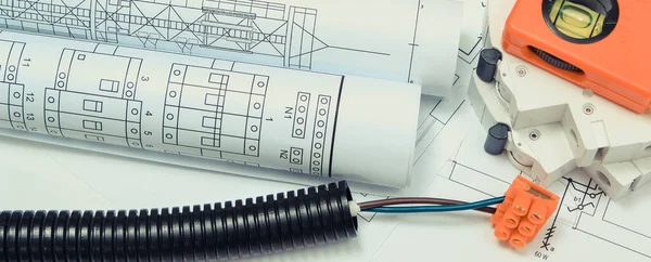 Componentes Acessórios Para Instalações Eléctricas Diagramas Construção Casas — Fotografia de Stock