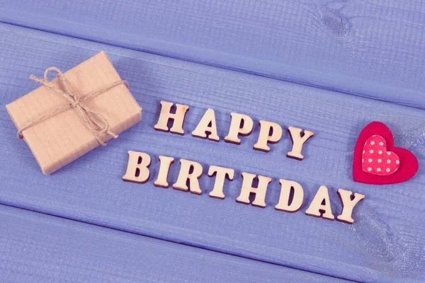 Geschenkpapier Mit Schleife Zum Geburtstag Inschrift Happy Birthday Auf Violetten — Stockfoto