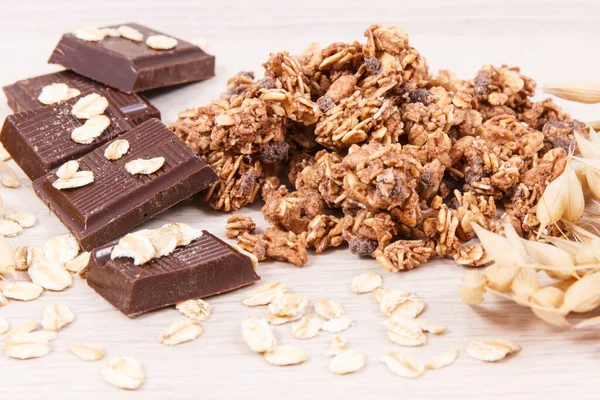 Granola Havervlokken Chocolade Met Ijzer Voedingsvezels Gezond Snack Dessertconcept — Stockfoto