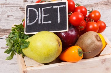 Yazıt diyeti ve sebzeli taze meyveler doğal mineraller ve vitaminler olarak. Zayıflama ve diyet kavramı