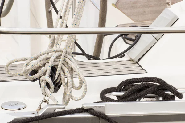 Yachting Concept Coiled Rope Sailboat Details Parts Yacht — Stock Photo, Image