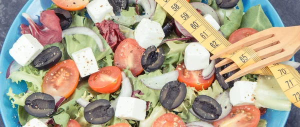 Centímetro Salada Grega Fresca Com Queijo Feta Legumes Emagrecimento Estilos — Fotografia de Stock