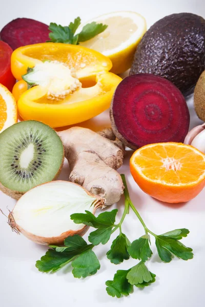 Sebzeli Taze Meyveler Kaynak Sağlıklı Vitaminler Mineraller Covid Zamanlarında Faydalı — Stok fotoğraf