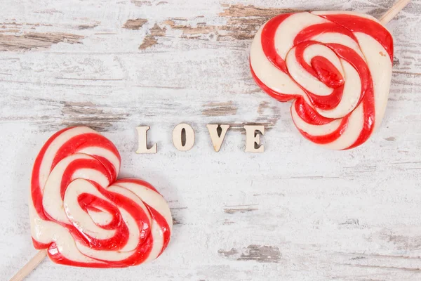 Inscription Love Colorful Sweet Funny Lollipop Shape Heart Surprise Birthday — Stock fotografie