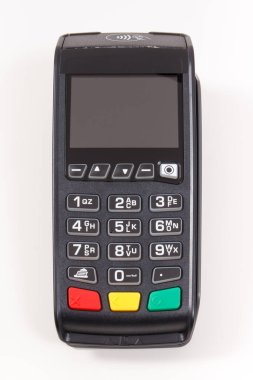 Kredi kartı okuyucu, nakit ödemelerde kullanılan bir cihaz. Ödeme terminali. Finans ve bankacılık kavramı