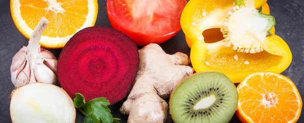 Fresh Ripe Fruits Vegetables Source Natural Vitamins Minerals Dietary Fiber — Stock Photo, Image