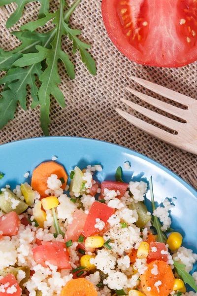 Salată Proaspăt Preparată Cuscus Legume Masa Vegană Alimentară Sănătoasă — Fotografie, imagine de stoc