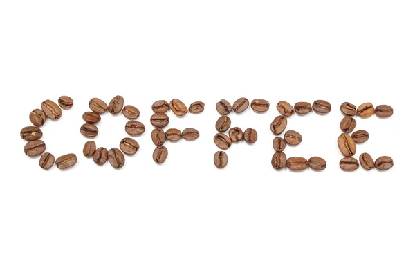 Kávé, fehér háttér a felirat — Stock Fotó