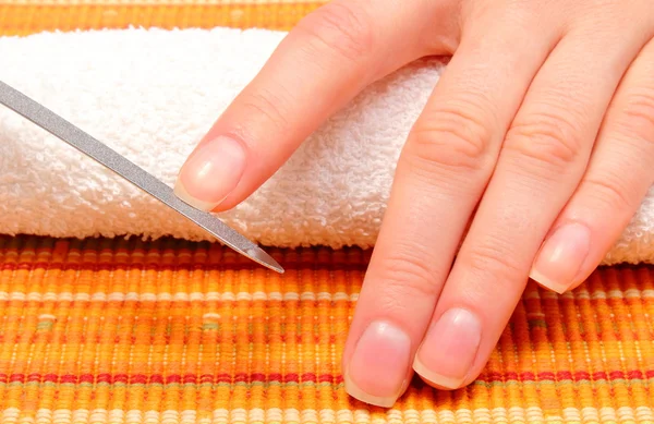 Woman polishing nails, manicure — Stock Photo, Image