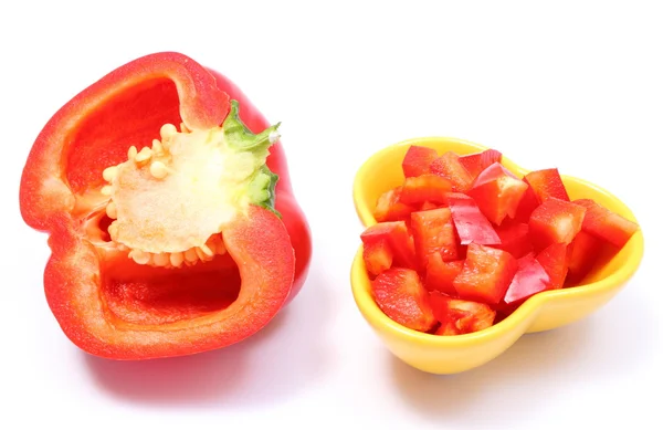 Chopped and half of fresh peppers on white background — Stock Photo, Image