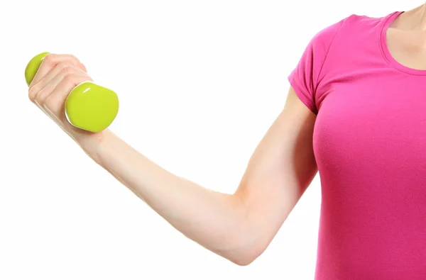 Mano de mujer durante el ejercicio físico con pesas — Foto de Stock
