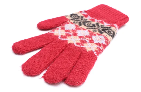 Red woolen glove on white background Royalty Free Stock Photos