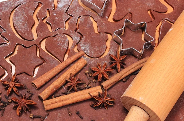 Spice en accessoires voor het bakken op deeg voor peperkoek — Stockfoto