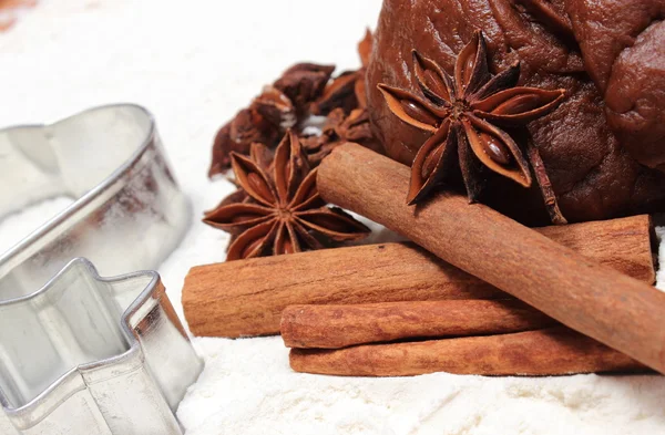 Spice en accessoires voor het bakken met deeg voor peperkoek — Stockfoto