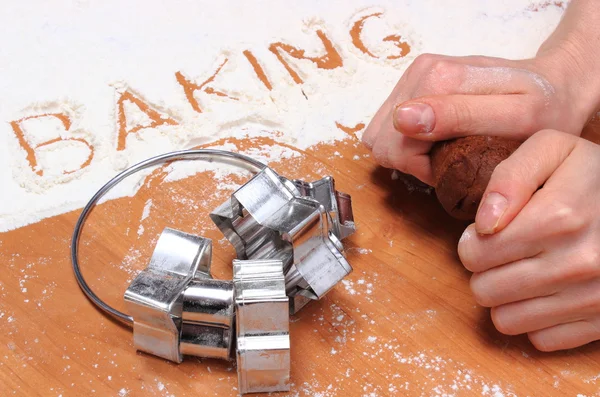 Kneading dough for Christmas cookies and accessories — Stock Photo, Image