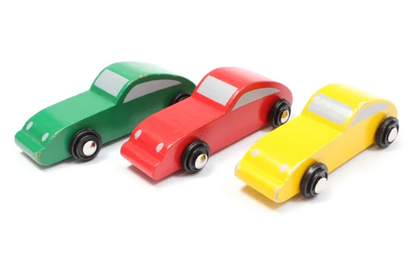 孤立在白色背景上的多彩老玩具汽车 — 图库照片