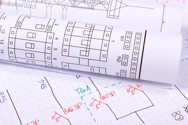 Rolls of electrical diagrams — Stock Photo, Image