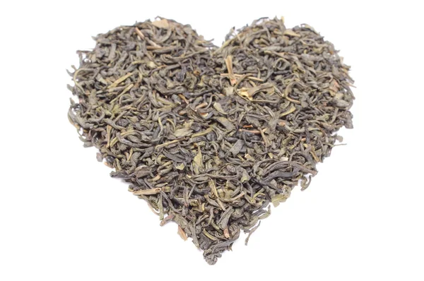 Valentine heart of green tea on white background — Stock Photo, Image