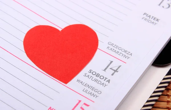 Sevgililer günü takvim için kırmızı kalp — Stok fotoğraf