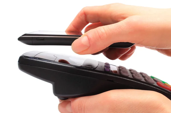Betalen met Nfc technologie op mobiele telefoon — Stockfoto