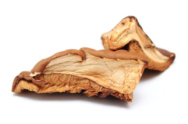 Beyaz arka planda kurutulmuş mantarlar