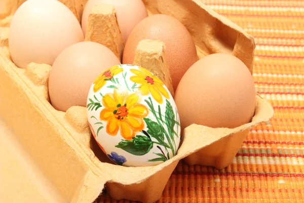 Colorful Easter eggs in carton package — Stock Photo, Image