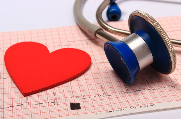 Stethoscope, Electrocardiogram graph report and heart shape — Stock Photo, Image