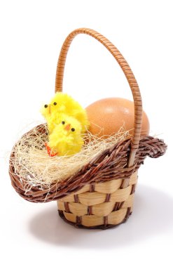 Paskalya tavuk hasır sepet ve taze yumurta