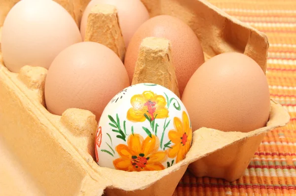 Colorful Easter eggs in carton package — Stock Photo, Image