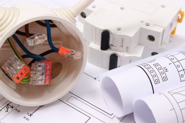 Elektrik kutusu, diyagramları ve çizim inşaat elektrik sigorta