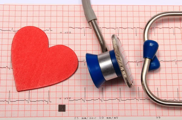 Stetoskop, EKG wykres raportu i serce kształt — Zdjęcie stockowe