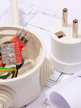 Elektrik kutusu, diyagramları ve çizim inşaat elektrik fişi