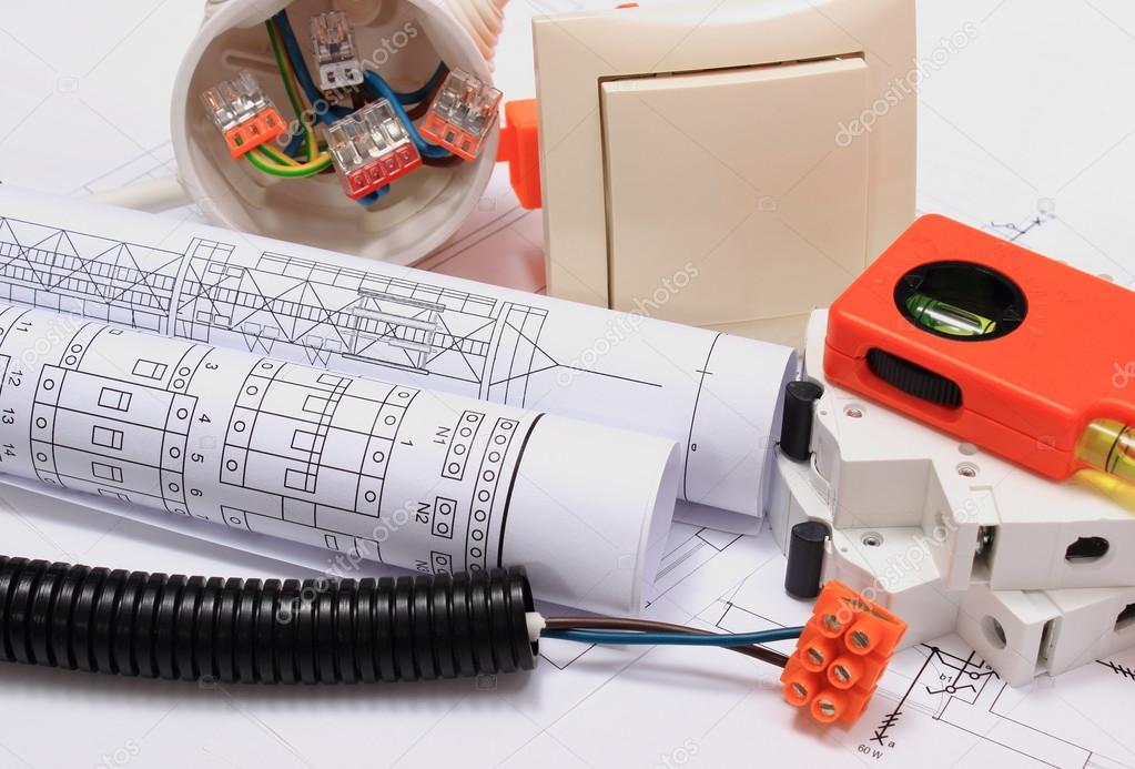 Electrical components, accessories for engineering jobs and diagrams
