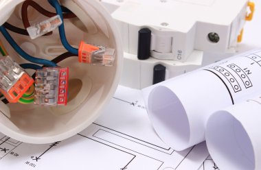 Elektrik kutusu, diyagramları ve çizim inşaat elektrik sigorta